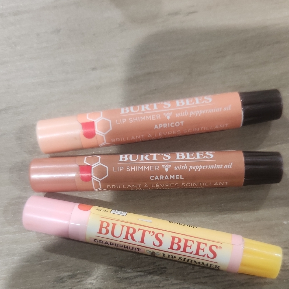 Burt's Bees Lip Shimmer Set in Apricot, Caramel, Grapefruit - 7 Pc SET